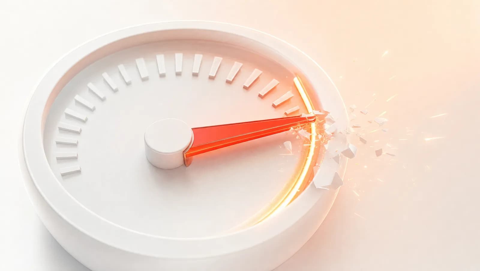 Speedometer needle breaking through a glowing limit line